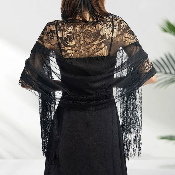 Holzkary Lace Shawls and Wraps for Evening Dresses, with Fringe, Elegant Shawl for Women Formal Wedding Accessory Bridesmaid Evening Dress Cheongsam Shawl Dinner Hollowed Out Lace Shawl