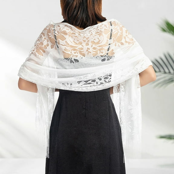 Holzkary Lace Shawls and Wraps for Evening Dresses, with Fringe, Elegant Shawl for Women Formal Wedding Accessory Bridesmaid Evening Dress Cheongsam Shawl Dinner Hollowed Out Lace Shawl