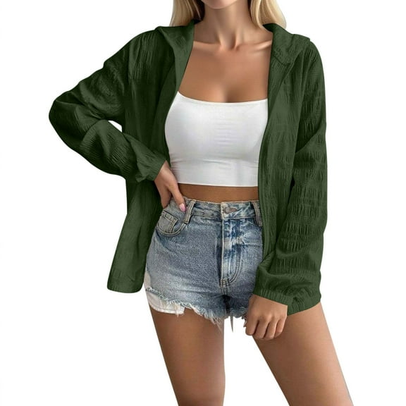 Holzkary Lightweight Hoodies Zip Up Fall Jacket Long Sleeve Solid Color Sweatshirts Outerwear Quick Dry Active Uv Shirts Fall Fashion Outfits Casual Jackets 2025 Winter Clothes Green M