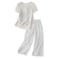 thumbnail image 1 of Holzkary Linen Sets for Women 2 Piece Embroidered Set Casual Loose Fit Outfit 2 Piece Outfits Sets Short Sleeve Shirts and Elastic Waist Long Pants Summer Casual Vacation Loungewear White L, 1 of 5