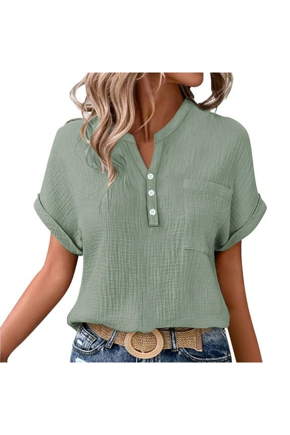 Linen Shirts for Women Batwing Sleeve Patched Shirt Work T Shirts Double Layer Wrinkled Fabric Button Down Shirts Cotton Gauze Tops Collared Blouses Loose Fit Camouflage Xxl