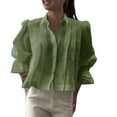 thumbnail image 1 of Holzkary Linen Shirts for Women Half Puff Sleeve Shirt for Women Button Down Cotton Linen Shirts Lapel Collar Blouse Casual Loose Short Top Loose Fit Dressy Blouses Green M, 1 of 7