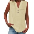 thumbnail image 1 of Holzkary Linen Tank Tops for Women,Henley Sleeveless Tops Casual Summer Loose Fit T Shirts Solid Color Tunic Tank Tops V Neck Tee Button Shirt Top Stand Solid Color Collar Shirt Yellow 4Xl, 1 of 9
