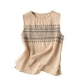 thumbnail image 1 of Holzkary Linen Tank Tops for Women,Sleeveless Tops Casual Summer Loose Fit T Shirts Solid Color Tunic Tank Tops Crew Neck Tee Sleeveless Vest Suspender Solid Color Embroidered Vest Top Khaki Xl, 1 of 8