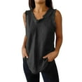 thumbnail image 1 of Holzkary Linen Tank Tops for Women,Sleeveless Tops Casual Summer Loose Fit T Shirts Solid Color Tunic Tank Tops V Neck Tee Plain Ruffled V Neck Tank Shirts Cool Edge Camisoles Black S, 1 of 6
