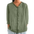thumbnail image 1 of Holzkary Linen Tops for Women 3/4 Sleeve V Neck Cute Basics Tees Casual Fashion Summer T Shirts Business Work Tee Top Autumn Lapel Art Solid Color Round Neck Loose Pullover Top Shirt Camouflage 5Xl, 1 of 4