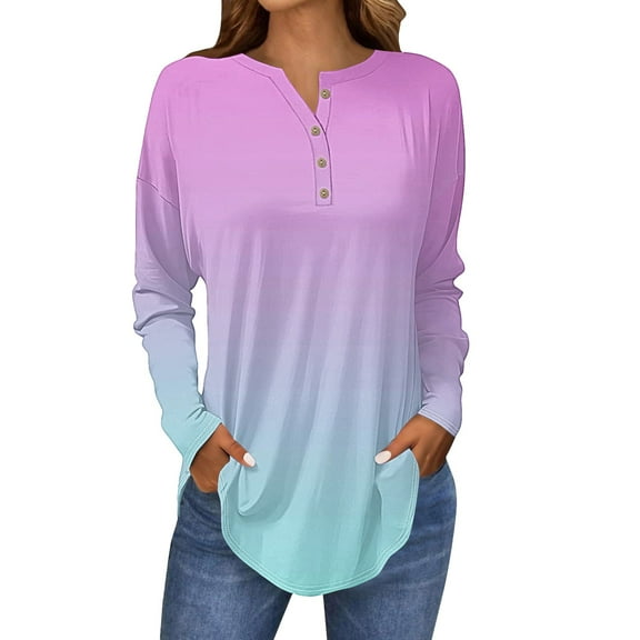 Holzkary Long Sleeve Henley Shirts for Women Business V Neck Casual Lightweight Tunic Sweatshirt Tops Loose Fit Blouses Fall Clothing Long Sleeve Tops Neck Casual Petite T Shirts Light Violet M