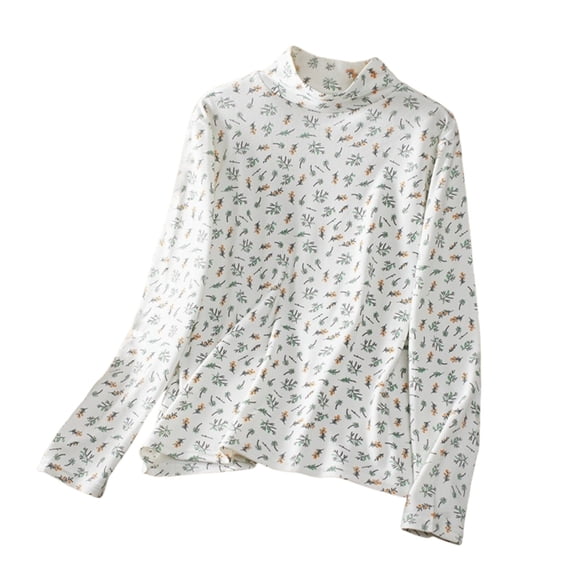 Holzkary Long Sleeve Shirts for Women Double German Velvet Thickened High Neck Elastic Long Sleeved Warm T Shirt Top for Women Pullover Winter Warm Crew Neck Tops White L