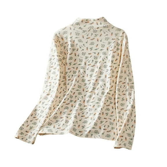 Holzkary Long Sleeve Shirts for Women Double German Velvet Thickened High Neck Elastic Long Sleeved Warm T Shirt Top for Women Pullover Winter Warm Crew Neck Tops Beige L