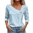 thumbnail image 1 of Holzkary Long Sleeve Shirts for Women V Neck Tunic Blouse Ladies Embroidered Button Down Knitted Tops Womens Summer Tops Short Sleeve V Neck Shirts Going Out Blouses 2024 Trendy Clothes Light Blue Xl, 1 of 5