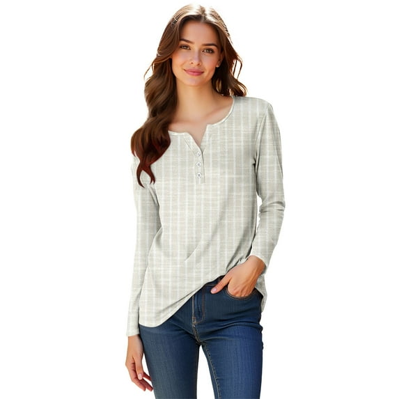 Holzkary Long Sleeve Shirts for Women Ladies Casual Daily Spring and Autumn Printed 3/4 Sleeve Tops 3/4 Beige M