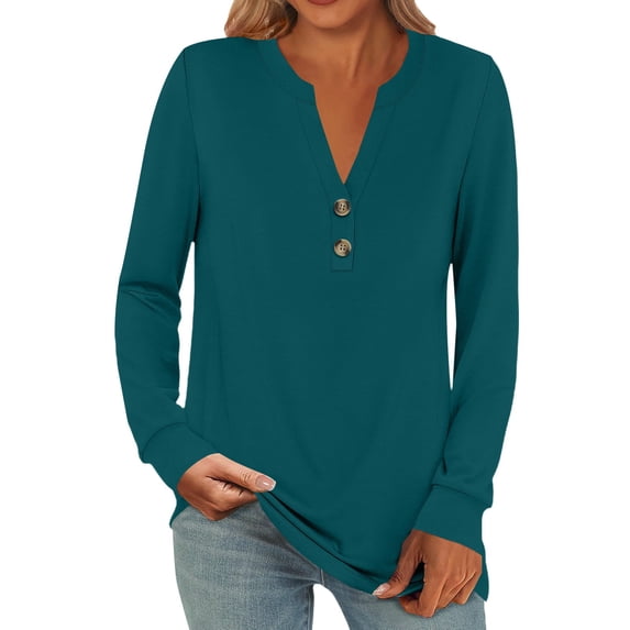 Holzkary Long Sleeve Shirts for Women Women Fashion Casual Long Sleeve Buttons Solid Color Tops Shirts Blouses Tops Blackish Green Xl