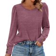 thumbnail image 1 of Holzkary Long Sleeve Tops for Women 2025 Spring Fashion T Shirts for Women Crewneck Casual Loose Shirts Basic Tee Shirts for Women Buttons Cuff Tops Fall Lightweight Sweaters Fashion 2025 Purple Xl, 1 of 4