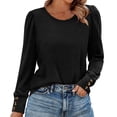 thumbnail image 1 of Holzkary Long Sleeve Tops for Women 2025 Spring Fashion T Shirts for Women Crewneck Casual Loose Shirts Basic Tee Shirts for Women Buttons Cuff Tops Fall Lightweight Sweaters Fashion 2025 Black L, 1 of 4