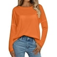 thumbnail image 1 of Holzkary Long Sleeve Tops for Women Fall Fashion Outfits 2025 Crewneck Knit Basic Tee Shirts Business Casual Tops New Round Neck Loose T Shirts Comfortable Commute Fashion Lady T Shirt Orange Xxl, 1 of 5