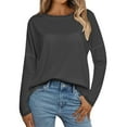 thumbnail image 1 of Holzkary Long Sleeve Tops for Women Fall Fashion Outfits 2025 Crewneck Knit Basic Tee Shirts Business Casual Tops New Round Neck Loose T Shirts Comfortable Commute Fashion Lady T Shirt Dark Grey M, 1 of 5