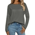 thumbnail image 1 of Holzkary Long Sleeve Tops for Women Fall Fashion Outfits 2025 Crewneck Knit Basic Tee Shirts Business Casual Tops New Round Neck Loose T Shirts Comfortable Commute Fashion Lady T Shirt Grey S, 1 of 5