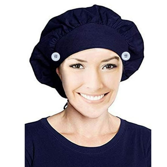 Holzkary Medical Scrub Caps Button Sweatband Adjustable Working Cap Women Men Fashion Solid Print Work Hat Casual Uni Scrub Cap with Button