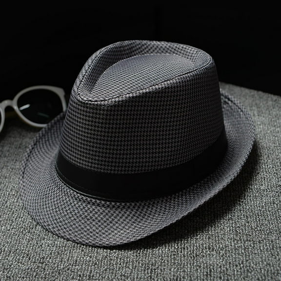 Holzkary Men Women Retro Jazz Hat Striped Print British Sun Hat Travel Sun Hat Classic Fedora Hats Flat Church Derby Caps Grey One size