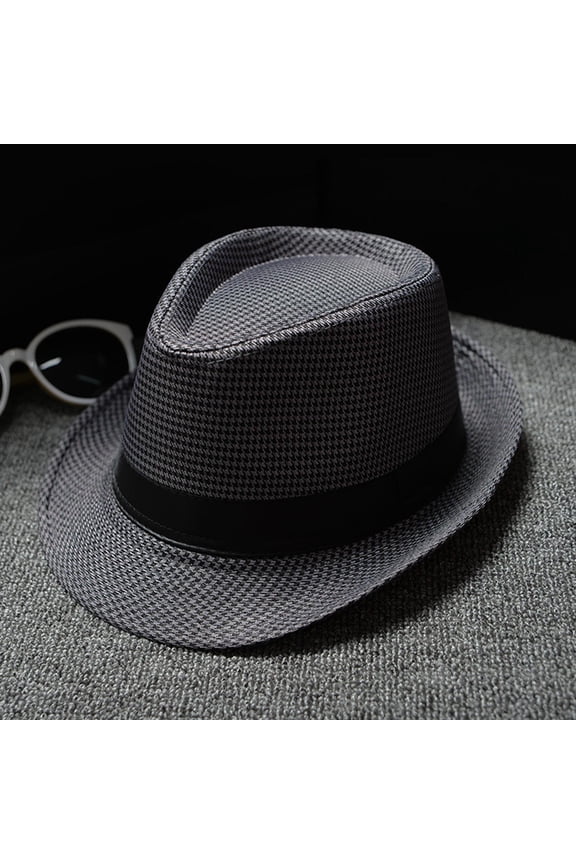 Men Women Retro Jazz Hat Striped Print British Sun Hat Travel Sun Hat Classic Fedora Hats Flat Church Derby Caps Grey One size