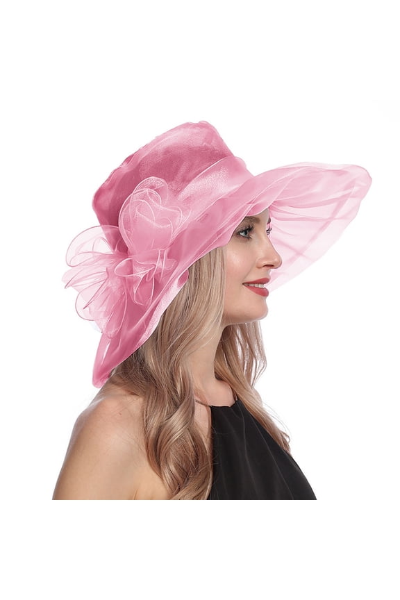 Organza Church Fascinator Wedding Tea Party Derby Hats for Women Flower Wide Brim Sun Hat Women's Mesh Hat Holiday Brim Top Hat