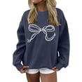 thumbnail image 1 of Holzkary Oversized Sweatshirt for Women Crewneck Bow Print Long Sleeve Pullover Hoodies Tops Fall Fashion Outfits Clothes 2025 Bow Graphic Sweatshirts Pullover Sweatshirts Pullover Tops Navy L, 1 of 5