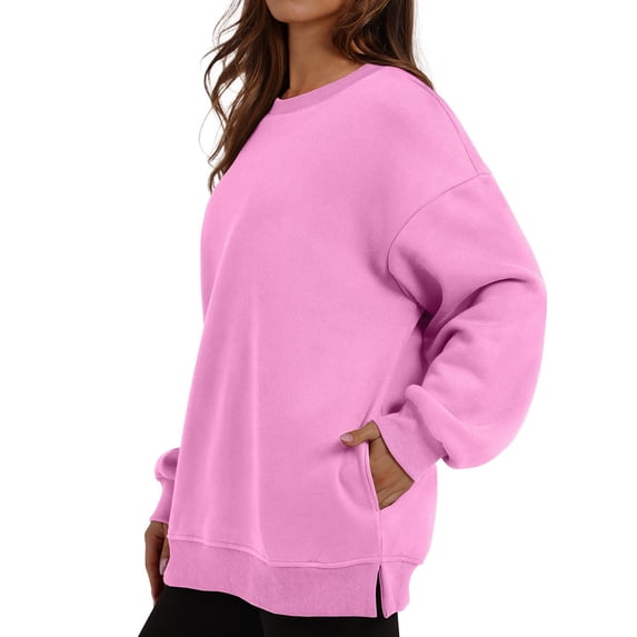Holzkary Oversized Sweatshirt for Women Crewneck Long Sleeve Fleece Pullover Fall Winter Clothing,Y2K Tops with Side Pockets Athletic Work Out Gym Sweat Shirts Travel Airport Clothes Green S