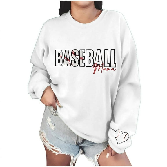 Holzkary Oversized Sweatshirt for Women Women's Baseball Sweatshirt 2025 New Long Sleeved Crew Neck Top Loose Fit Casual Long Sleeve Sweatshirt Comfy Fall Winter Outfits Clothes 2025 Fashion White M