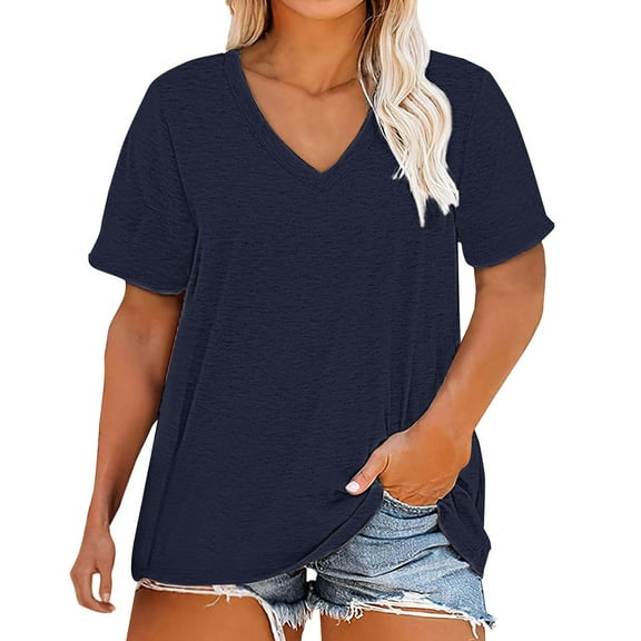 Holzkary Oversized Tshirts for Women Workout Plus Size Tops V Neck Short Sleeve Gym Shirts Casual Loose Fit Basic Tees Plus Size V Neck T Shirts Short Sleeve Tops Summer Tshirts Loose Fit Tee Navy Xxl