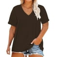 thumbnail image 1 of Holzkary Oversized Tshirts for Women Workout Plus Size Tops V Neck Short Sleeve Gym Shirts Casual Loose Fit Basic Tees Plus Size V Neck T Shirts Tops Summer Tshirts Loose Fit Tee Coffee 4Xl, 1 of 5