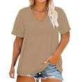 thumbnail image 1 of Holzkary Oversized Tshirts for Women Workout Plus Size Tops V Neck Short Sleeve Gym Shirts Casual Loose Fit Basic Tees Plus Size V Neck T Shirts Tops Summer Tshirts Loose Fit Tee Khaki 4Xl, 1 of 6
