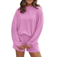 thumbnail image 1 of Holzkary Pajamas Set for Women Waffle Knit Lounge Set 2 Piece Outfits Loungewear Sweatsuit with Pockets 2 Piece Sets for Women Chestnut Knit Long Sleeve Top and High Waist Shorts Set Purple L, 1 of 1