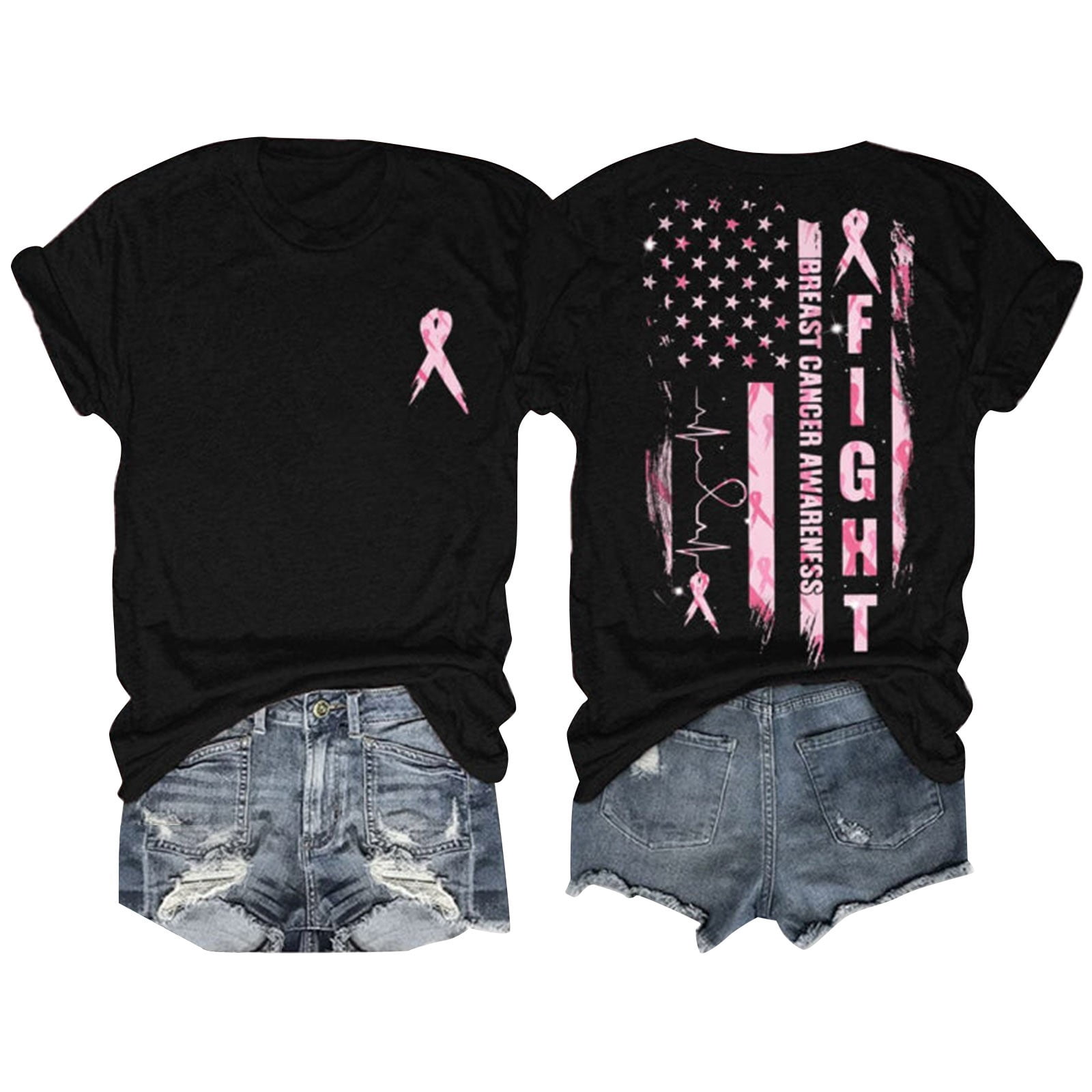 Holzkary Pink Ribbon Shirts for Women Breast Cancer Awareness Tshirts ...