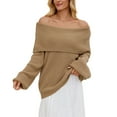 thumbnail image 1 of Holzkary Off The Shoulder Sweater Long Sleeve 2025 New Loose Knitted Sweater for Women One Neck Sweater Oversized Ribbed Knit Fall Pullover Tops Winter Going Out Outfits Khaki Xl, 1 of 8