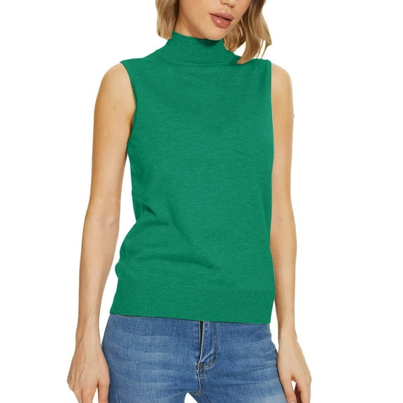 Holzkary Sleeveless Mock Neck Turtleneck Knit Tops Women Dressy Casual Sweater Vest Business Work Tank Slim Fit Knit Sweaters Sleeveless Sweater Knit Soft Basic Vest Tank Lightweight Green M