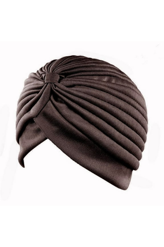 Stretchy Turbans for Women Knot Chemo Cap for Cancer Pleated Headwear Beanie Twisted Head Wrap Hair Loss Hat,Cancer Headwear,Twisted India Hats Brown One size