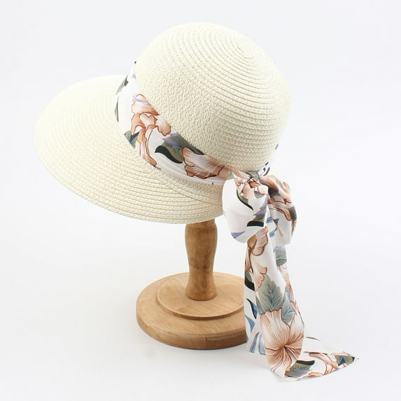Holzkary Sun Hats for Women with Ribbons Upf 50+ Women's Lightweight Foldable/Packable Beach Sun Hat,Beach Sun Hat Summer Garden Straw Hat Cap Womens Beach Hat Foldable Floppy Roll Up Summer Hats Cap
