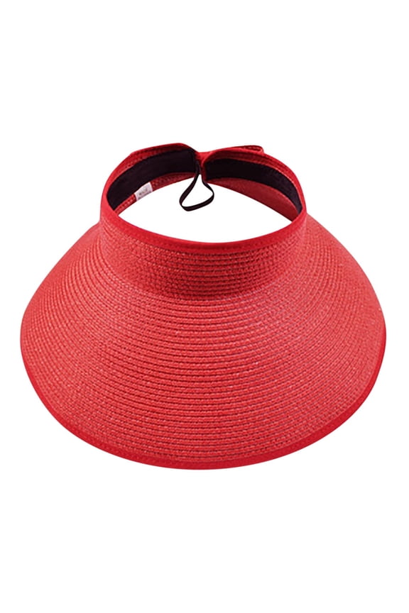 Sun Visor Hats for Womens Uv Upf 50+ Wide Brim Beach Hat Foldable Visor for Womens Women's Summer Foldable Straw Sun Visor W/Cute Bowtie Hat Red One Size