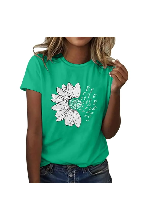 Sunflower Shirts for Women Faith Graphic Tees Short Sleeve Loose Fit Butterfly Teen Girls T Shirt Summer Tops Sunflower Summer T Shirt Plus Size Loose Blouse Tops Girl Graphic Tees Green L