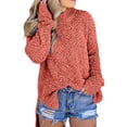 thumbnail image 1 of Holzkary Sweaters for Women Fleece Flannel Fluffy Fuzzy Crewneck Side Slit Solid Color Long Sleeve Base Top Jumpers Chunky Knit Jumpers Winter Warm Fleece Fuzzy Tops Ladies Sweaters Brick Red M, 1 of 1