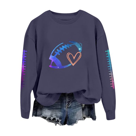 Holzkary Sweatshirts for Women Hoodies Football Funny Sweatshirt for Graphic Print Sunday Long Sleeve Graphic Printed Pullover Top Comfy Fall Winter Outfits Clothes 2025 Fashion Navy L