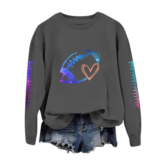 Holzkary Sweatshirts for Women Hoodies Football Funny Sweatshirt for Graphic Print Sunday Long Sleeve Graphic Printed Pullover Top Comfy Fall Winter Outfits Clothes 2025 Fashion Dark Grey L