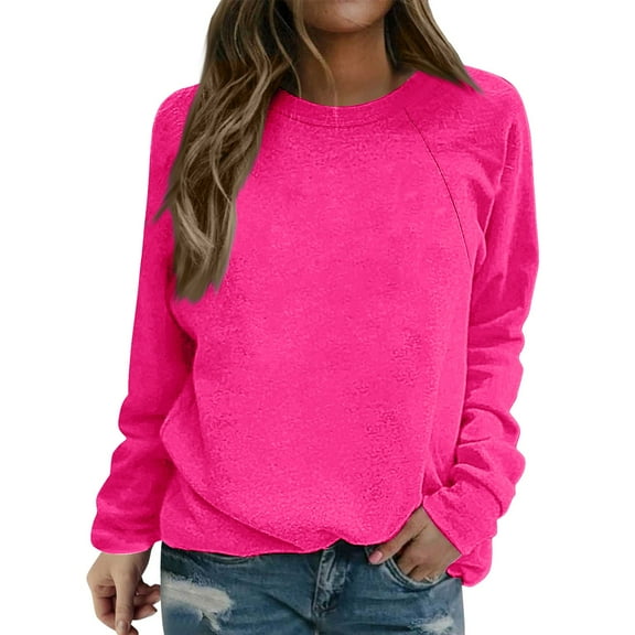 Holzkary Sweatshirts for Women Hoodies Long Sleeve Crewneck Sweatshirt Soft Comfy Loose Fit Top Graphic Printed Pullover Top Comfy Fall Winter Outfits Clothes 2025 Fashion Hot Pink M