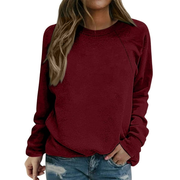 Holzkary Sweatshirts for Women Hoodies Long Sleeve Crewneck Sweatshirt Soft Comfy Loose Fit Top Graphic Printed Pullover Top Comfy Fall Winter Outfits Clothes 2025 Fashion Wine M