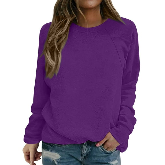 Holzkary Sweatshirts for Women Hoodies Long Sleeve Crewneck Sweatshirt Soft Comfy Loose Fit Top Graphic Printed Pullover Top Comfy Fall Winter Outfits Clothes 2025 Fashion Dark Purple S
