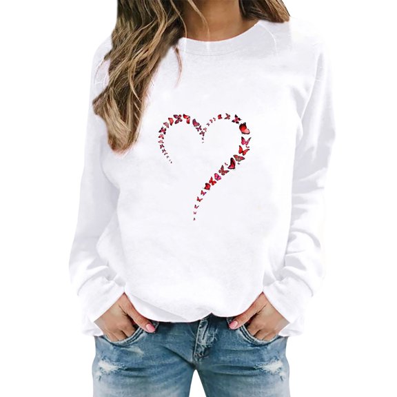 Holzkary Sweatshirts for Women Hoodies Women's Butterfly Print Casual Fashion Sweatshirt Top Graphic Printed Pullover Top Comfy Fall Winter Outfits Clothes 2025 Fashion White S
