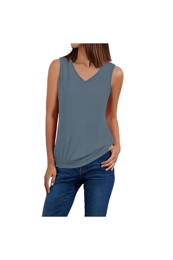 Tank Top for Women V Neck Summer Sleeveless T Shirt Tunic Casual Loose Fit Blouses Ladies' Fashionable and Simple Summer Vest Top Casual Solid Color Sleeveless Top Blue Xxl
