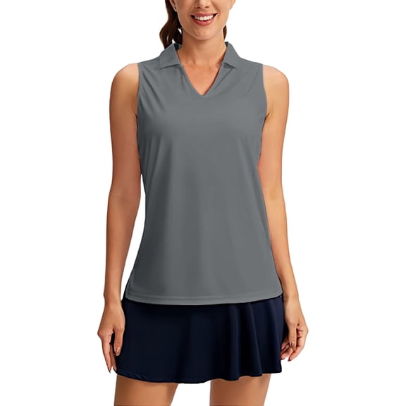 Holzkary Tank Top for Women Women's Sleeveless Shirts Collared V Neck Tennis Tank Tops Lightweight Basic Sleeveless Shirts Summer Tops Clothes Outfits Grey S