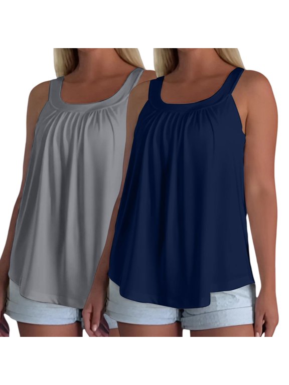 Tank Tops with Built in Bra Halter Tops Racerback Tank Tops Cropped Undershirts Basic Tee Wide Strap Camisole Tops Support Tunic Tops Padded Tank Tops Ribbed Square Neck Tops Grey Blue XXL