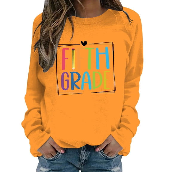 Holzkary Teacher Sweatshirt for Women First Day of School Hoodless Sweatshirt Teacher's Outfit Graphic Sweatshirt Colorful Teacher Crewneck Sweatshirt Teach Long Sleeve Pullover Shirt Tops Yellow 3Xl
